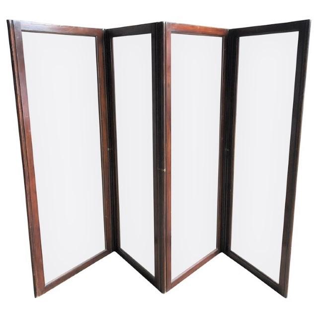 4-Panel Walnut and Glass Folding Screen, English, 19th (1 of 7)