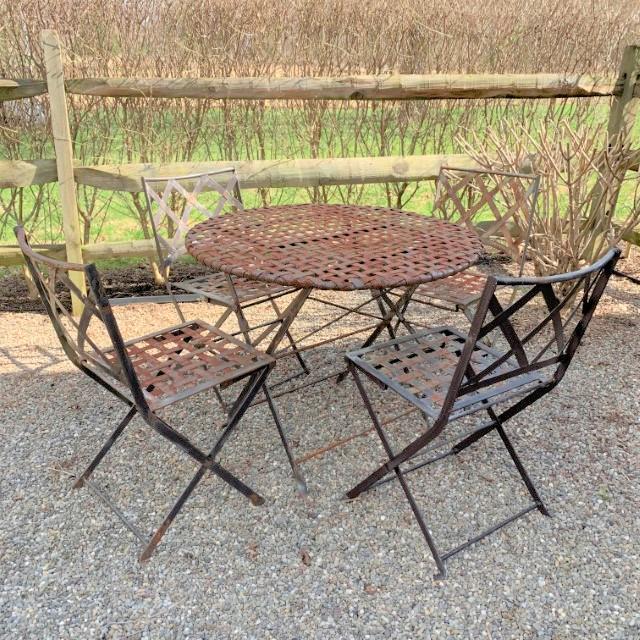 Painted Steel Garden Set, Folding Chairs And Table