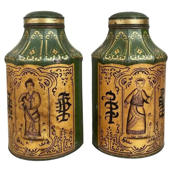 Pair of English Tole Tea Canisters, 19th Century (1 of 6)
