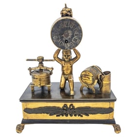 French Figural "Vintner's" Mantel Clock, 19th Century