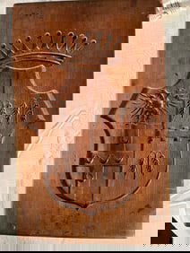 19th Century Carved Wood Heraldic Crest Panel