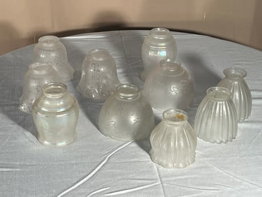 Grouping of 10 Frosted Glass Shades, 1920's