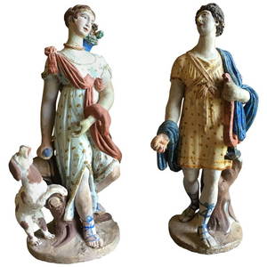 Pair of Neoclassical Chalkware Figures, 19th Century
