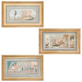 Set of 3 Gouache Architectural Drawings of Frescos, Doria Pamfilij, Rome