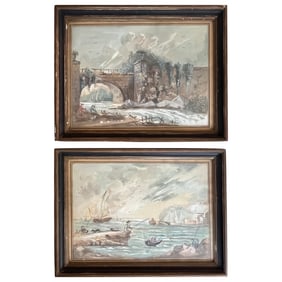 Pair of French Genre Paintings, Watercolor, 18th Century