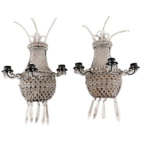 Pair of Crystal Wall Sconces, Style of Bagues