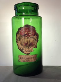 Antique Blown Food Bottle, Green Glass
