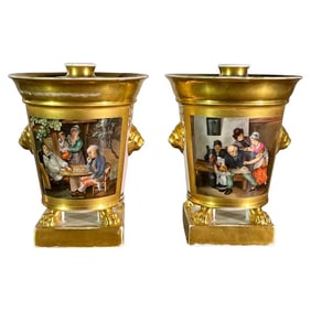 Pair of Vieux Paris Decorated Potpourris, 19th Century