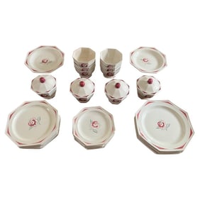 Set of Creil Octagonal Luncheon Set, Circa 1930