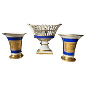 Pair of Vieux Paris Vases, with Footed Basket, 19th Century
