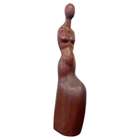 Abstract Sculpture in Teak, Female Figure, Signed "Marc Arnin?". 1970