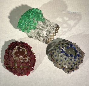 3 Art Deco Beaded Glass Bulb Covers