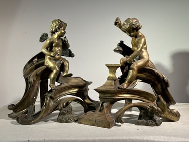Pair of French Bronze Chenets, 18th Century