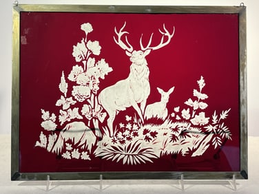 Etched Bohemian Glass Panel