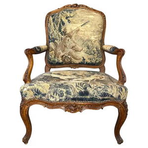 18th Century Louis XV Fauteuil, Tapestry, Signed G. LeBrun