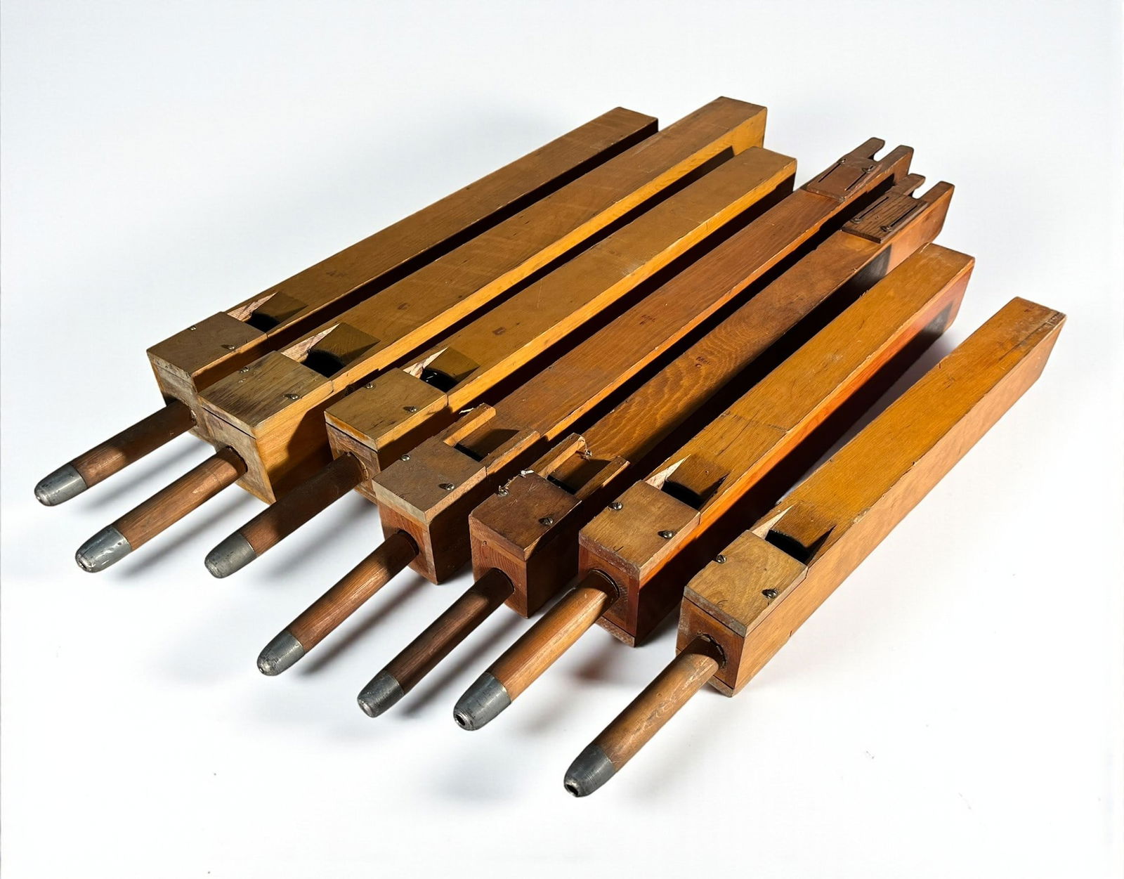 A Collection of 7 Large Church Organ Pipes: A collection of 7 large wood church organ pipes. 44" largest