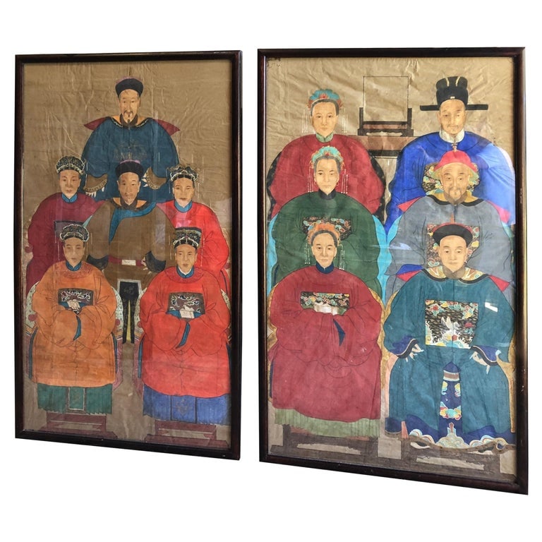 Large Pair of Antique Chinese Ancestor Paintings (1 of 8)