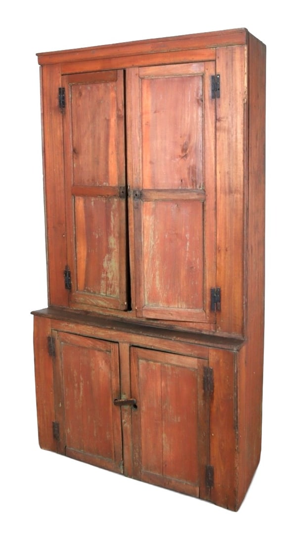 Large Stained Pine Step-Back Cupboard, Mid 19th Century (1 of 3)