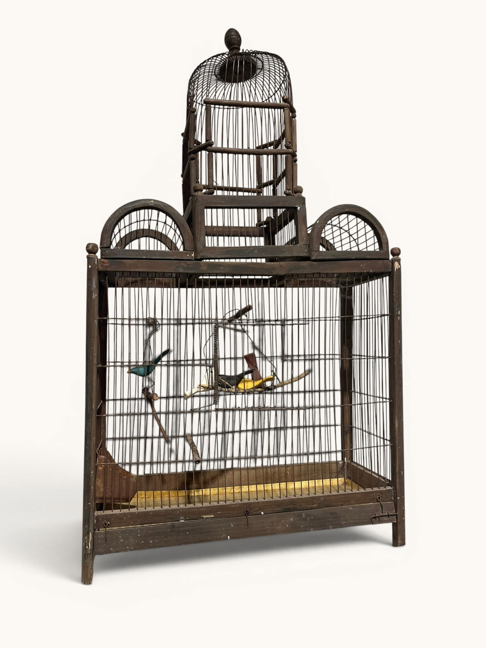 Antique Birdcage: A French 19th century dome-top birdcage in wood and wire. 21" w x 10" d x 36" h
