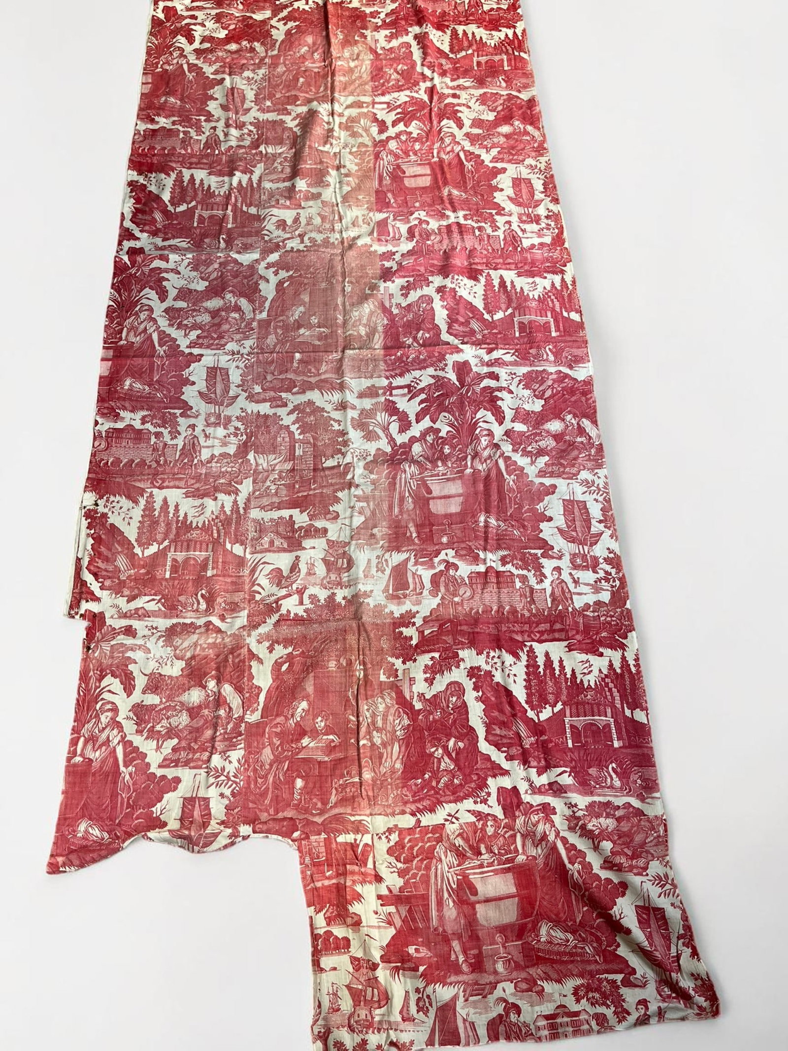 Large 18th Century Toile de Jouy Panel: A large toile panel circa 1790 by LeClerc et Fils, titled "La Danse Savoyarde". 90" x 36" approx.