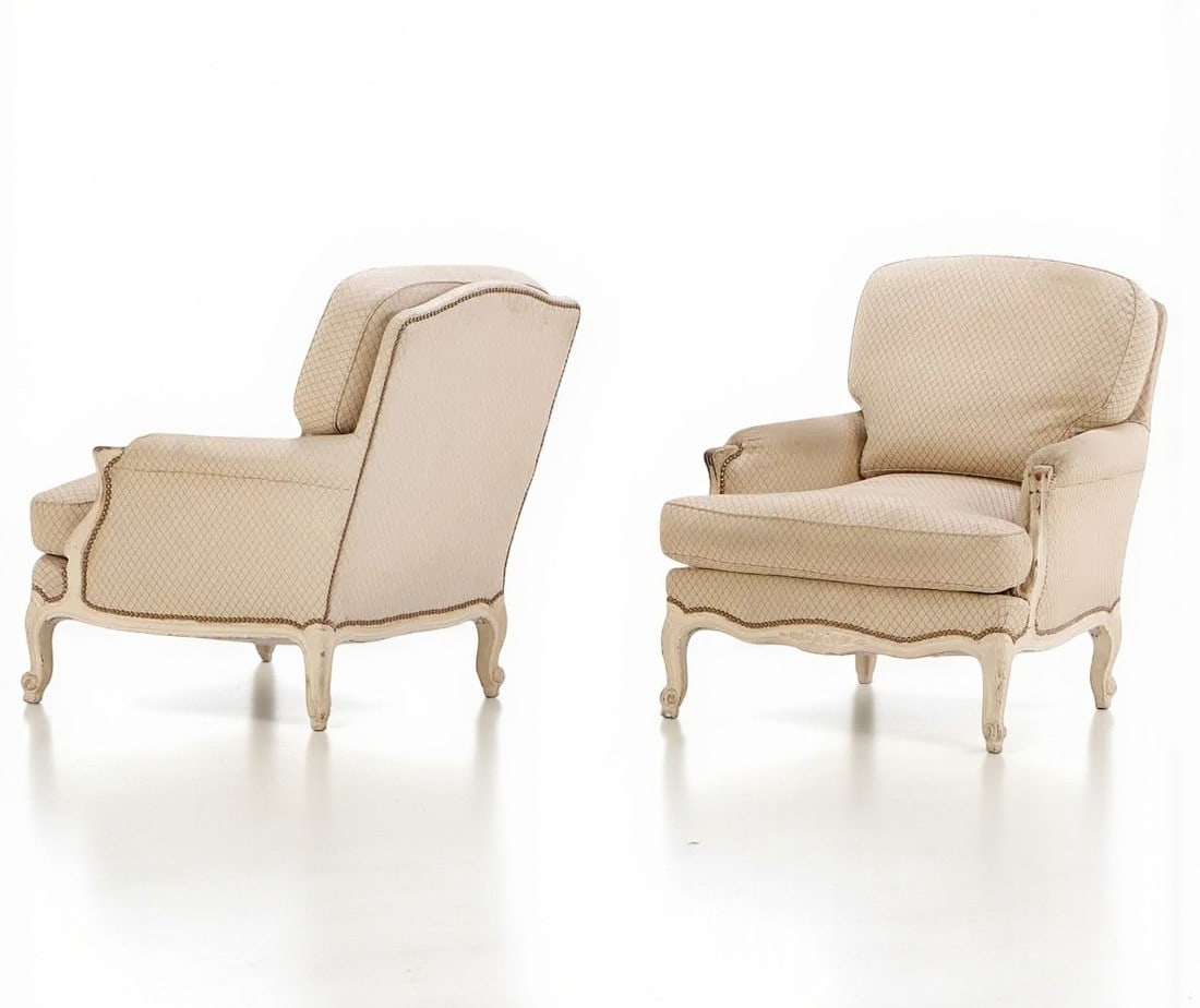 Pair of Louis XV Style Low-Slung Club Chairs, 1940's (1 of 7)