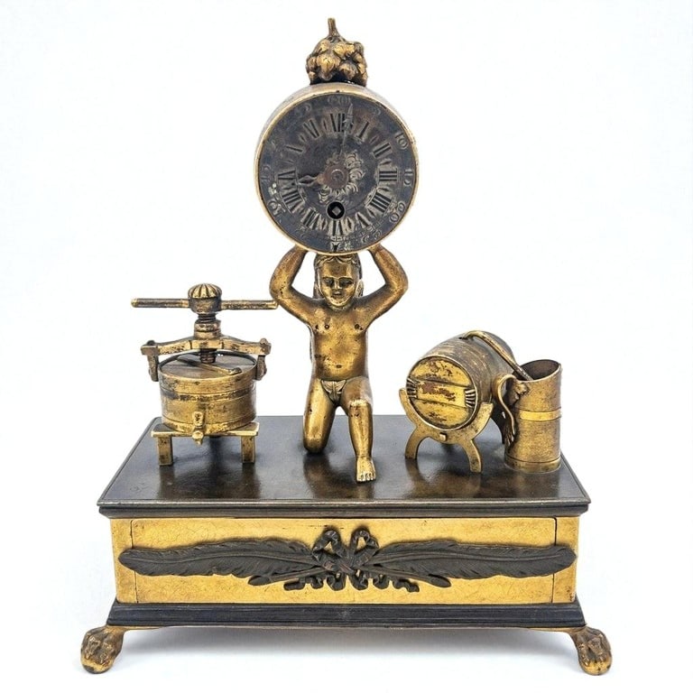 French Figural Desk Clock, Vintner Theme, 19th Century (1 of 13)