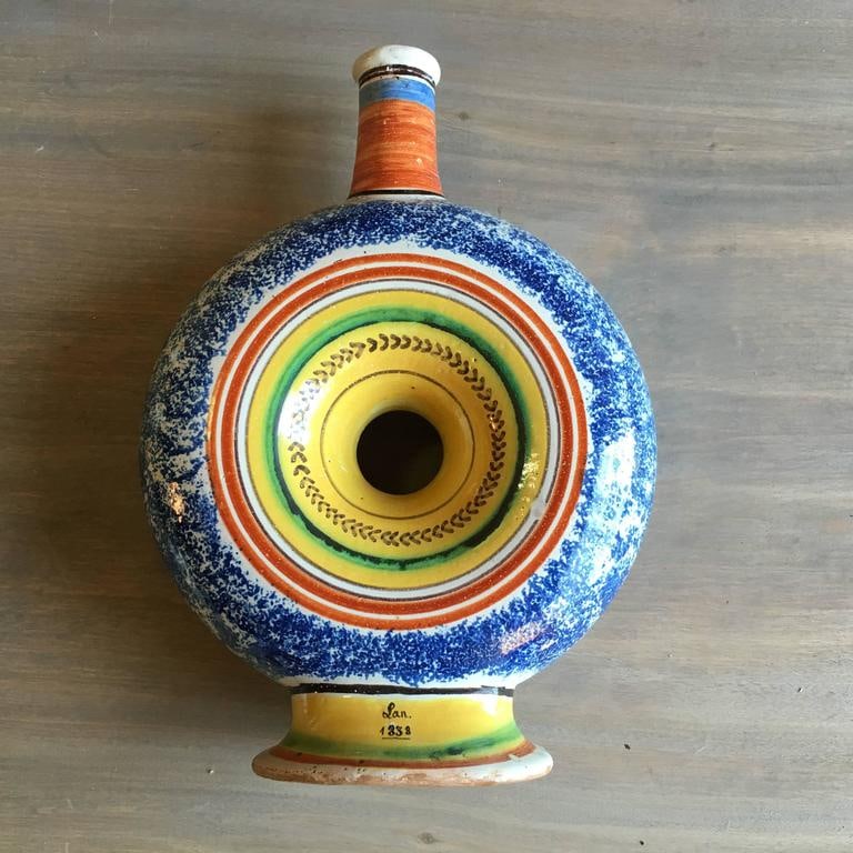 French Faience Bottle, Dated 1838 - 2