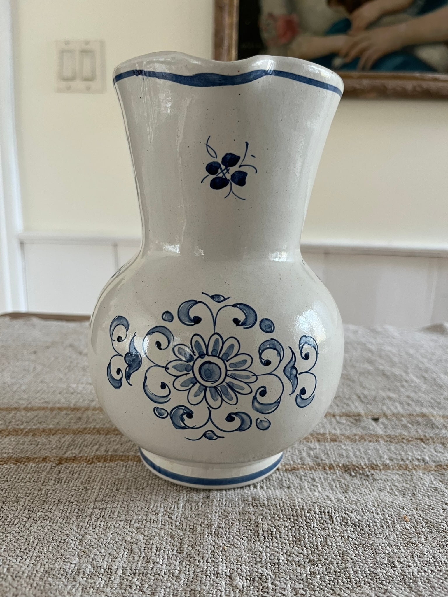 French Faience Blue and White Pitcher - 2