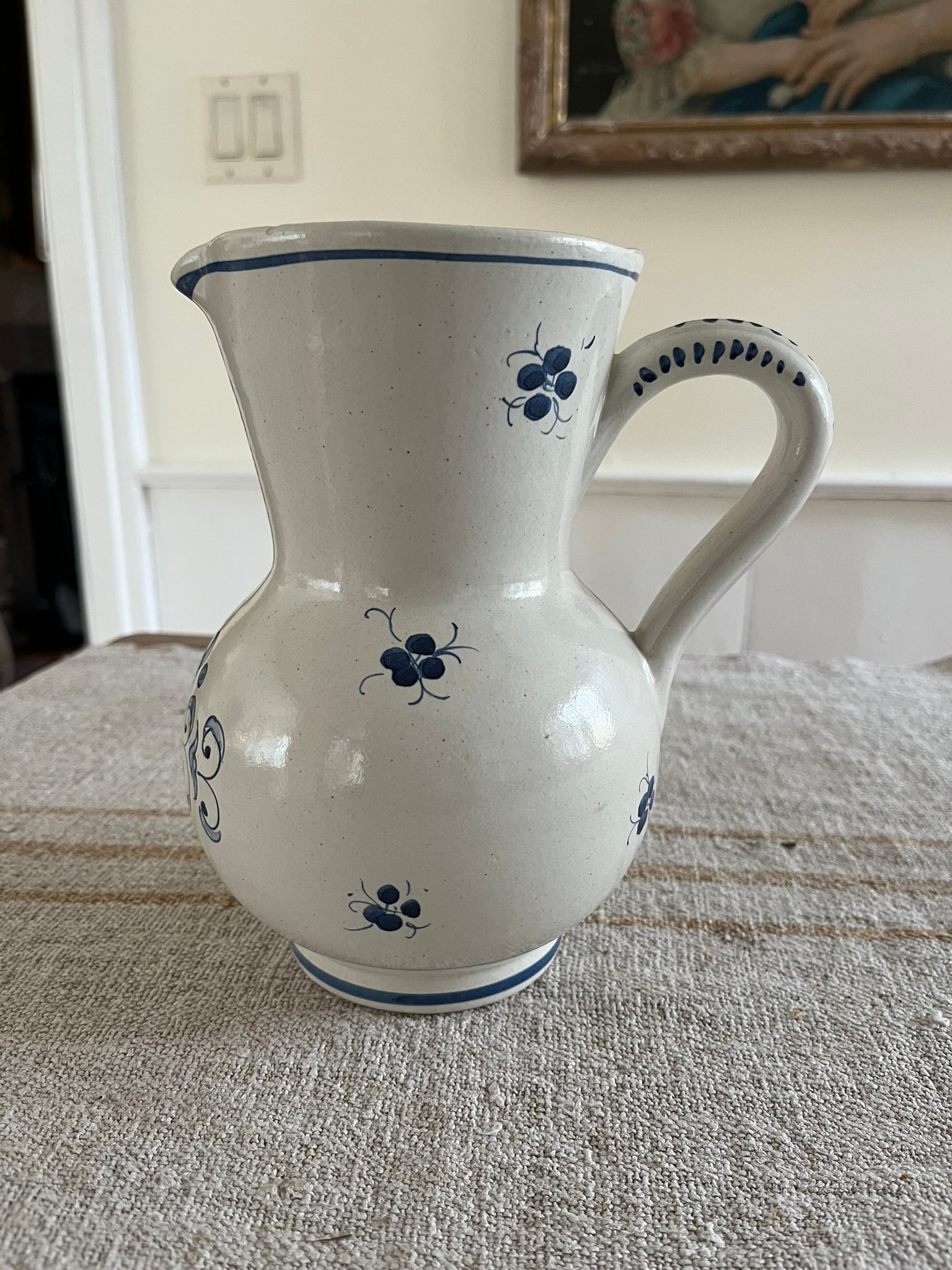 French Faience Blue and White Pitcher - 3
