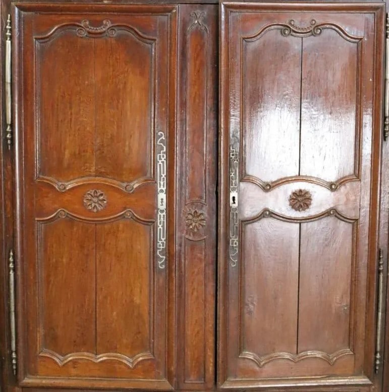 French Louis XV Armoire Doors: Pair of French Louis XV armoire doors in walnut, circa 1770. 54" w x 59" h total