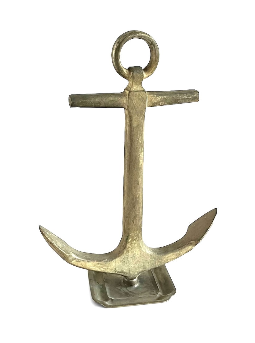Antique Bronze Anchor On Stand: A decorative bronze anchor on metal stand, early 20th century. 12" w x 4" d x 17" h