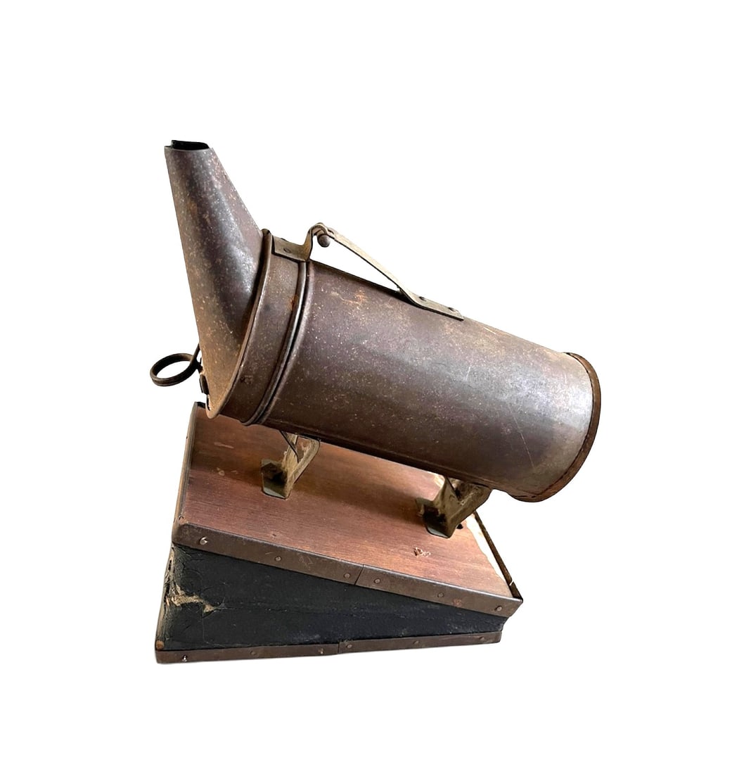 Antique Bee Smoker, A-1 Root Co.: An antique bee smoker by the A-1 Root Co., early 20th century, with advertising panel on bottom.