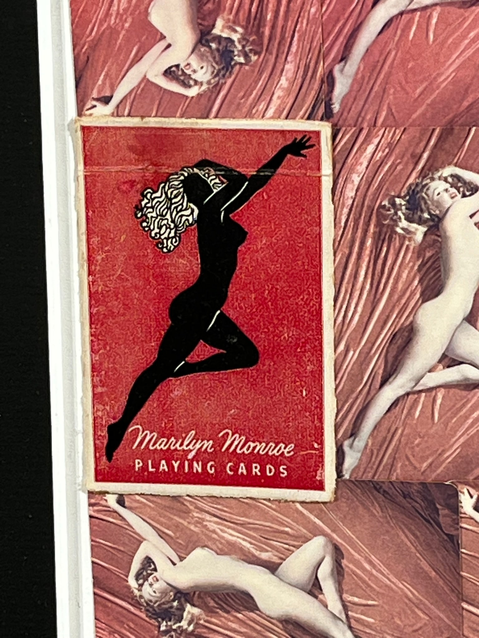 Marylin Monroe Playing Cards: A deck of vintage Marylin Monroe playing cards framed and mounted under glass. 26" w x 34" h