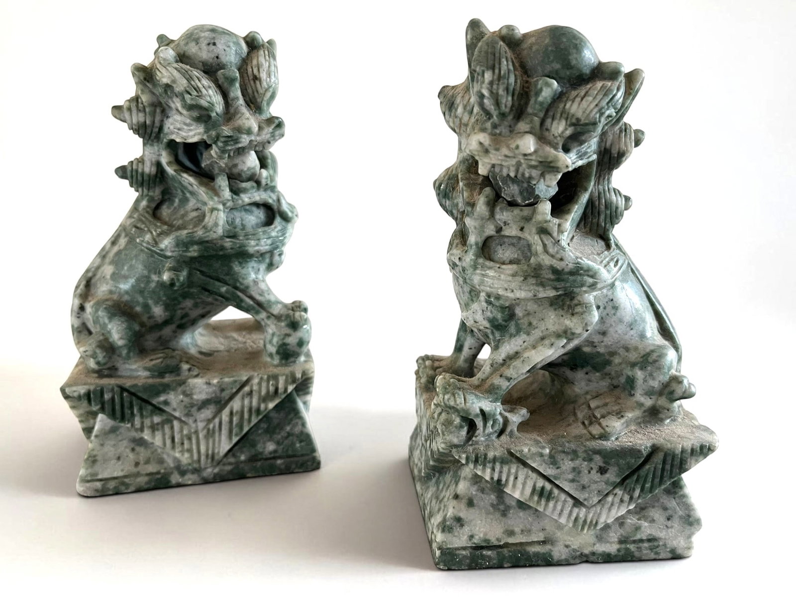 Pair of Carved Stone Foo Dogs (1 of 4)