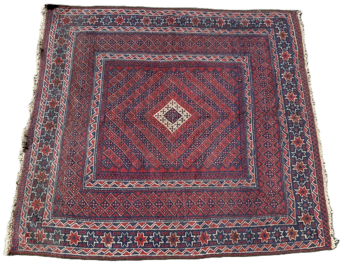 Afghan Mushwani Kilim: A hand-made Afghan Mushwani kilim with central diamond pattern, 60" x 52"