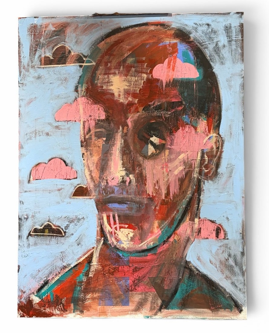 Expressionist Portrait by Red Shepherd: A large expressionist portrait painting by Red Shepherd, circa 2000, acrylic on canvas, 30" w x 40" h.