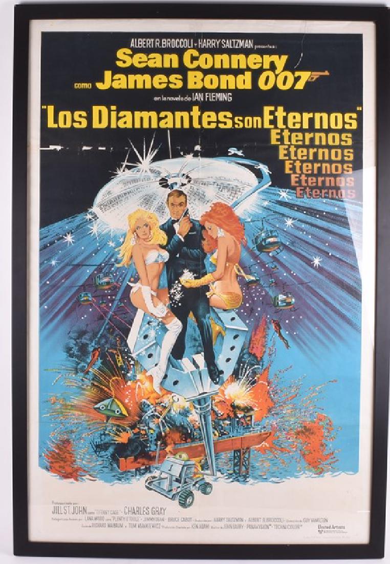 James Bond: a framed original film poster depicting: James Bond: a framed original film poster depicting Sean Connery in Diamonds are Forever (Argentinian release), 105 cm x 67 cm.