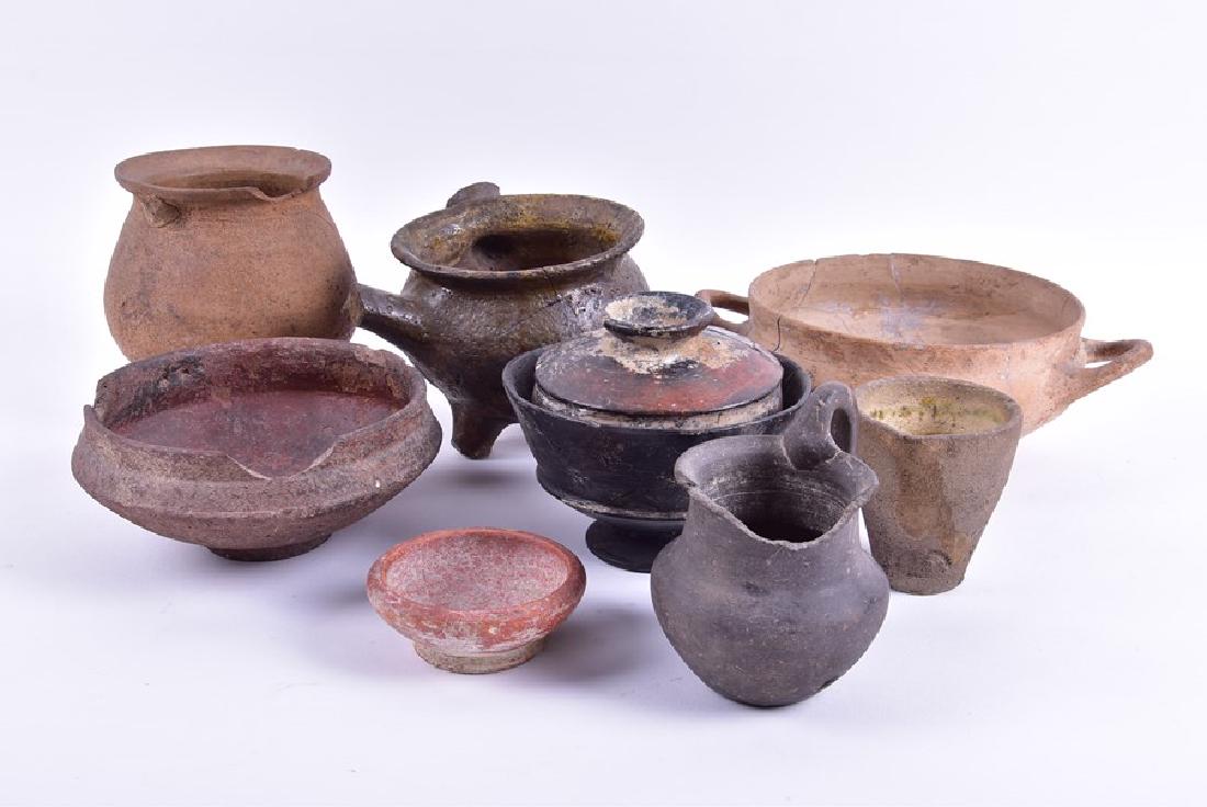 A collection of antiquities to include bowls: A collection of antiquities to include bowls vases and jugs from Pompeii, Herculaneum and Ancient Greece. (9)