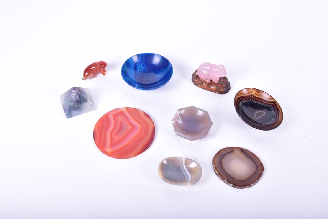 A small collection of coloured agate bowls  together (1 of 4)
