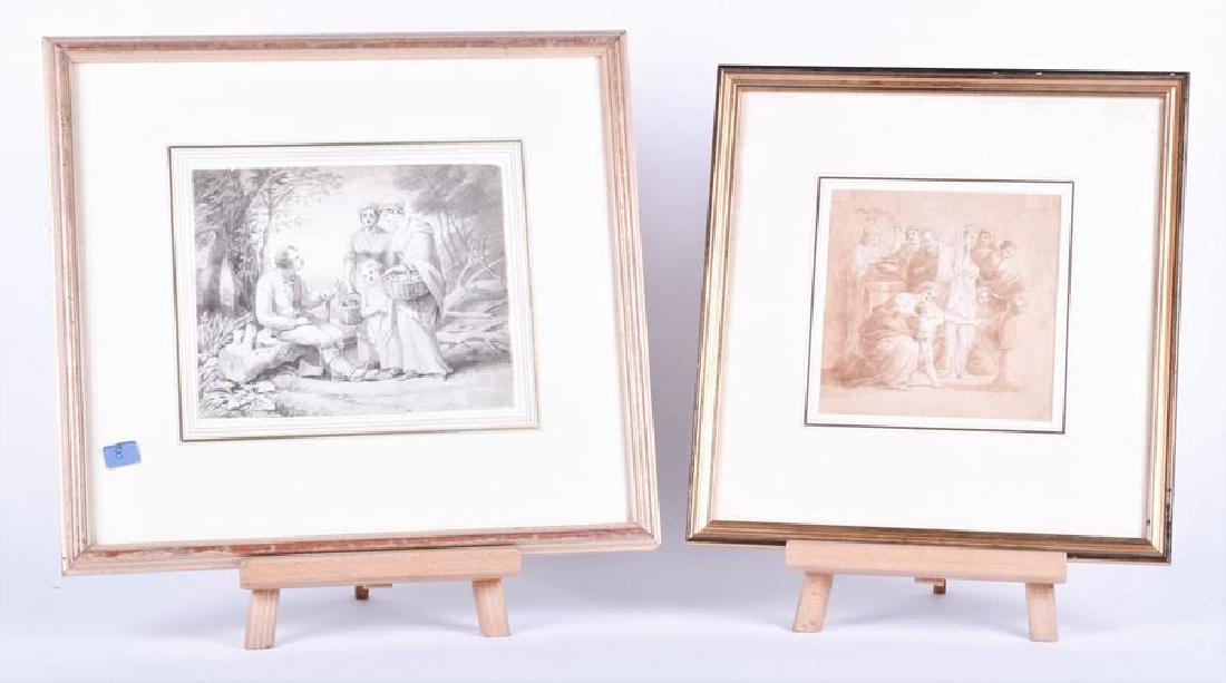 Two works by John White Abbott (1763-1851) British: Two works by John White Abbott (1763-1851) British 'Foraging in the Woods' ink and wash on paper, mounted, framed and glazed, 23 cm x 19 cm, and one other ink and wash on paper, mounted, framed and gl