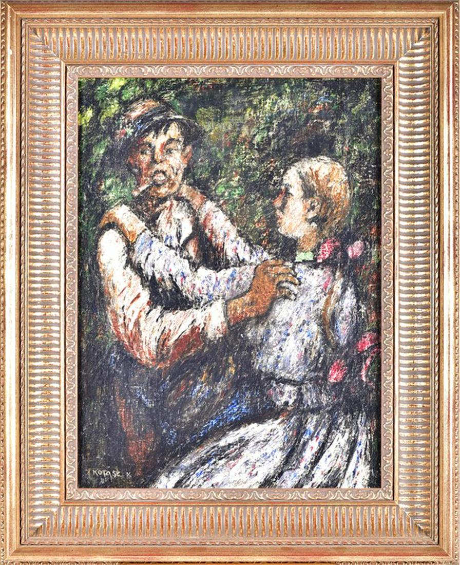 Karol Kotasz (1872-1941) Hungarian a portrait of a man: Karol Kotasz (1872-1941) Hungarian a portrait of a man and woman, oil on canvas, framed. Signed lower left. 38.5 x 28.5 cm.