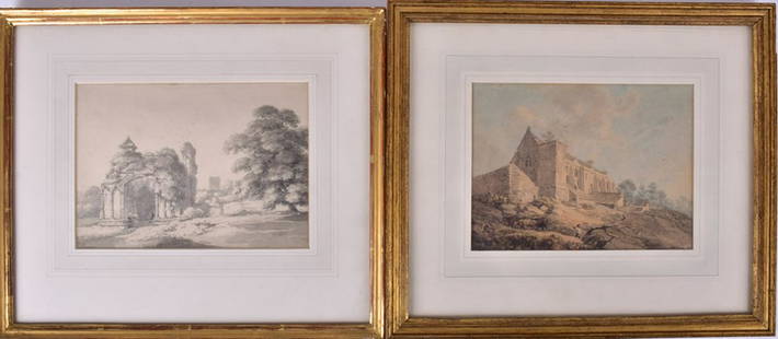 Two works by Thomas Hearne (1744-1817) British: Two works by Thomas Hearne (1744-1817) British 'Abbotsbury Abbey' watercolour on paper, framed and glazed, 19 cm x 14 cm, and St Joseph's Chapel Glastonbury, framed and glazed, 19.5 cm x 13.5 cm, both