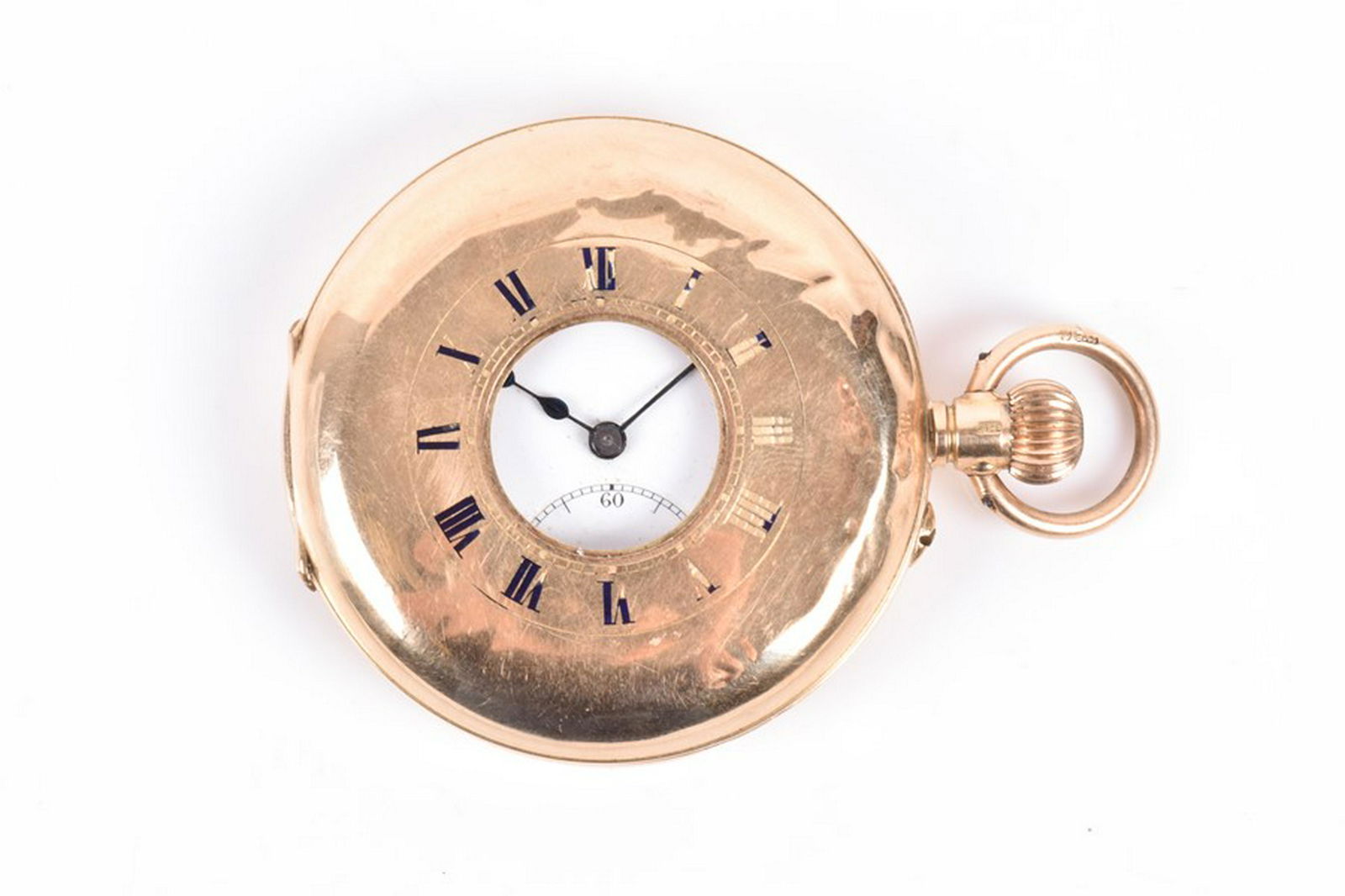 A 15ct yellow gold half hunter pocket watch  with blue (1 of 7)
