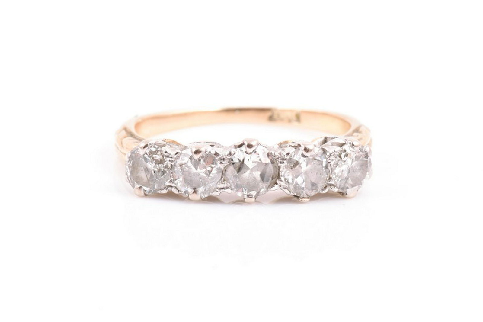 An 18ct yellow gold and diamond ring  set with five old (1 of 3)