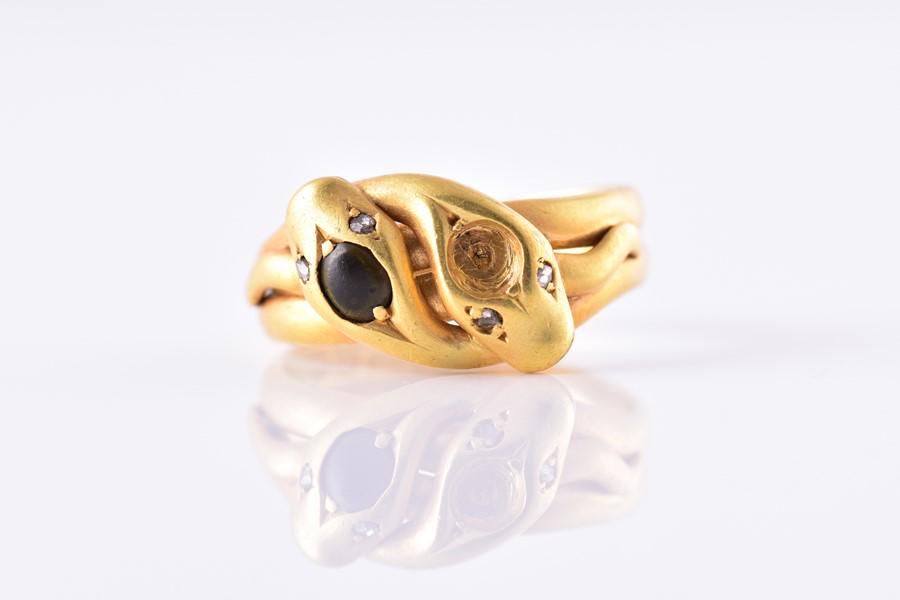 A Victorian 18ct yellow gold double snake-head ring (1 of 15)