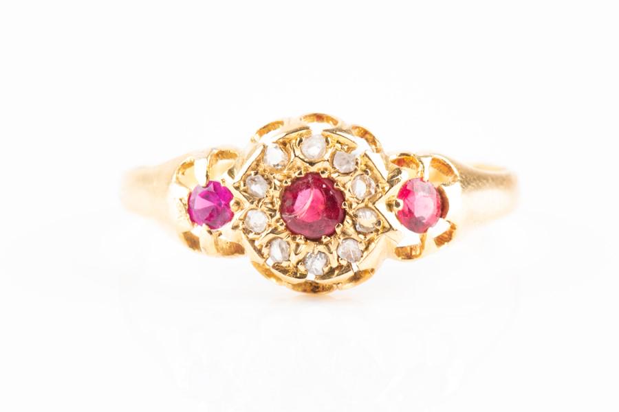 A Victorian 18ct yellow gold, diamond, and ruby cluster (1 of 3)