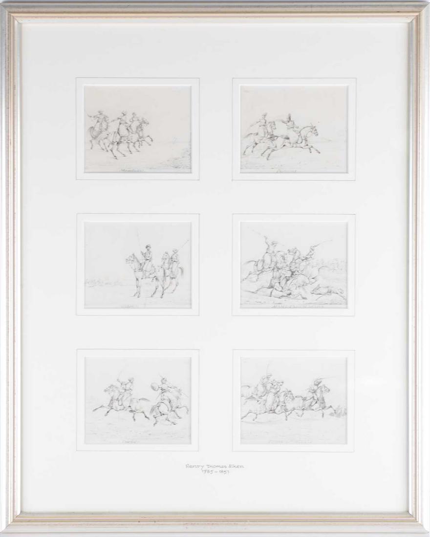 Henry Thomas Alken (1785-1851) British a set of six: Henry Thomas Alken (1785-1851) British a set of six pencil and watercolour miniatures depicting soldiers from the Orient, with titles such as 'Turks' 'Persians' 'Arabs' and 'Mamlukes', within one glaz