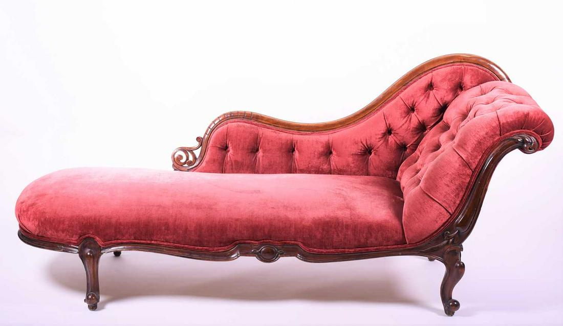 A Victorian walnut framed chaise longue with button (1 of 4)