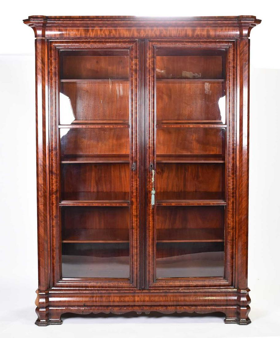 A large 19th century flame mahogany bookcase, with twin (1 of 6)