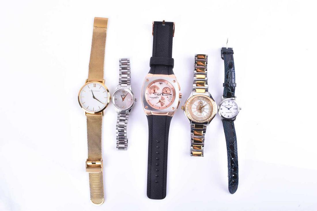 A collection of assorted wristrwatches, including a: A collection of assorted wristrwatches, including a Technomarine gilt dress watch, a Pitone two tone wristwatch, a Larsson & Jennings gilt dress watch, a Cimier ladies watch, and a David Edouard ladie